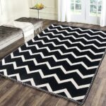 Efinito Premium Exclusive Chenille Living Room Carpet, Area Rug, Durries, Bed Cover II (Black Zig Zag, 5x7 Feet)