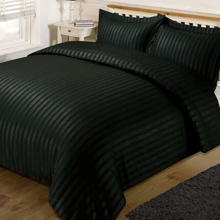 Efinito 210TC Microfiber Plain Satin Stripes AC Comforter Double Bed King Size Blanket/Duvet/Dohar for All Weather/Seasons for Home II Hotels II Guest House- 90x95 Inch-Black