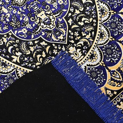 Efinito Carpet|Water Absorption Kalamkari Paisley Pattern Floor Mat|Velvet Sitting Carpet for Hall, Living Room, 5x7 Feet (Navy Blue)