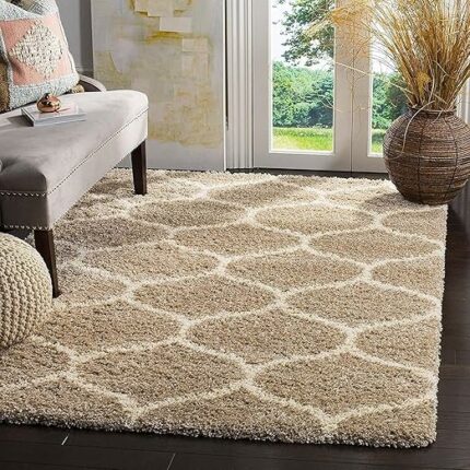 KS Home Furnishing Traditional Microfiber Carpets Rugs Shaggy for Drawing Room | Bedroom | Home Decoration | Thicness 4 cm (2X3 Feet, Beige Mandir)