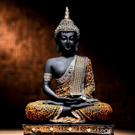 Efinito Polyresin Sitting Buddha Idol Statue Showpiece for Homedecor Decoration Gift Gifting Items-Org_Blk-Bs2-(00), Multicolored