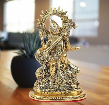Efinito Metal Saraswati Showpiece, Standard, Gold