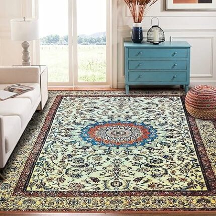 Status Interieur Printed Vintage Persian Home Floor Decor Carpet Rug Anti Skid Backing for Home, Living, Office, Rooms & Bedroom, Hallway (3 X 5 Feet)