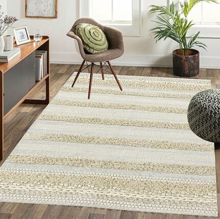Efinito Pure Cotton Tufted Floor Rug | 3x5 FEET 36x60 INCHES | Cream & Daisy White Hand KnittedAll Season USE(Pack of 1)