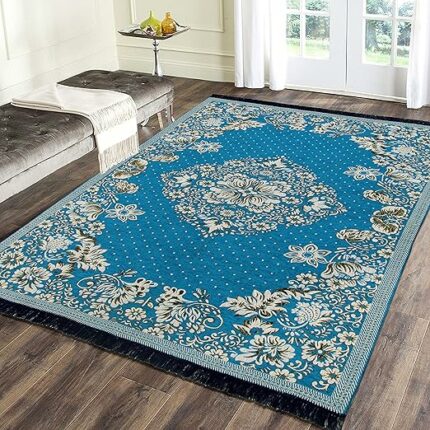 Efinito Premium Chenille Living Room Carpet, Area Rug (Aqua, 4.5 ft x 6 feet, Multicolor)