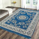 Efinito Floral Rug (Aqua Blue, Cotton, 4.5 feet x 6 feet)