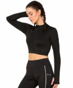 E1.88 Woman Zip Croptop with Thumbholes || Women Activewear top with Thumbhole ||Zip Gym Croptop with Thumbholes - Image 3