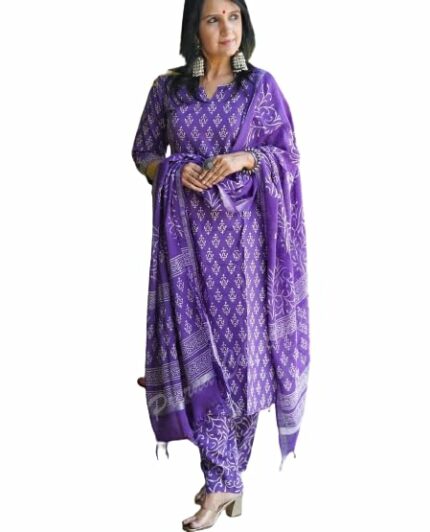 MEERA FAB Women's Cotton Printed Straight Kurta with Palazzo & Dupatta Set