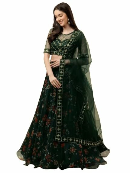 Suppar Sleave Women's Ethnic Wear Floral Digital Printed Organza zari Sequin Work Semi-Stitched Lehenga Choli With Dupatta