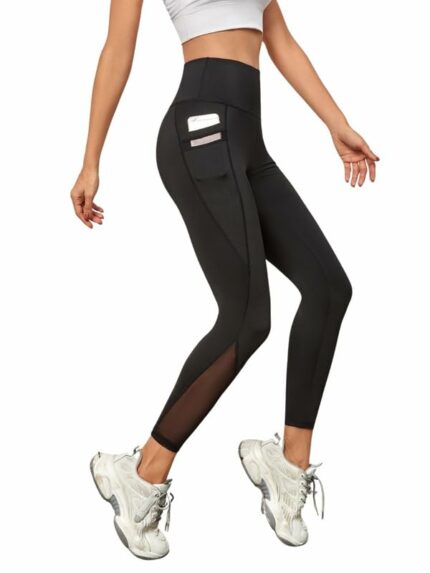 BLINKIN Gym wear Mesh Leggings Workout Pants with Side Pockets/Stretchable Tights/Highwaist Sports Fitness Yoga Track Pants for Women & Girls_2012