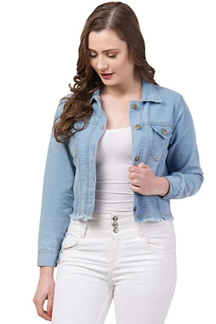 FUNDAY FASHION Women's Denim Blend Tie-Dye Cotton Blend Standard Length Jacket