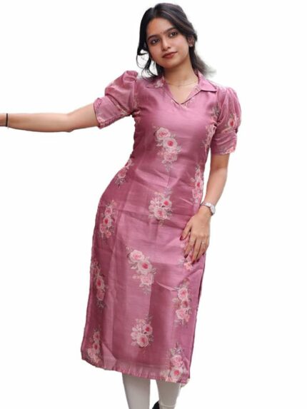 Sun Fashion And Lifestyle Women's Chanderi Stitched Printed Kurti for Girls Kurta