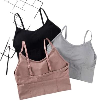 SANGANI?, Women Cotton Padded Wire Free Sports Bra Fitness Yoga and Gymwear, Fashionable Lifestyle, Outdoor Life, Free Size (Pack of 3), Size (28-32).