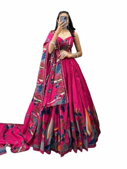 MR CREATION Women's Wedding Special Floral Lehenga Choli with Foil Print & Gotta Patti Dupatta(PINK)