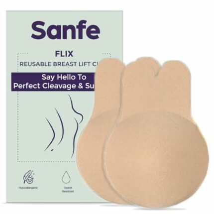 Sanfe Flix Reusable Boob Lift Cups | for Breast Push Up | Braless, Padded, Rabbit (Nude) | A-C Cup Size - 2 Pieces | Boob Lifter Push Up Bra for Women