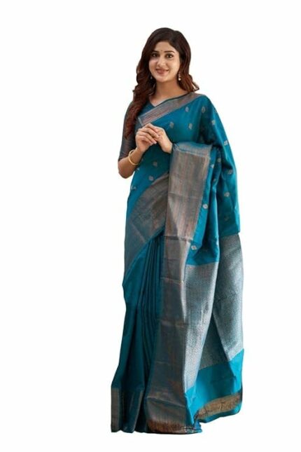 Yashika Women's Banarasi Kanjivaram Cotton Silk Jaquard Saree Printed Saree With Unstitched Blouse Material - Suitable For All Indian Occasions and Festivals