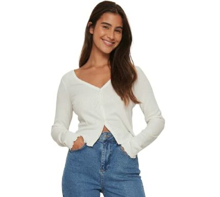 Redamancii V-Neck Button Cardigan Babylock Full Sleeves Ribbed Top
