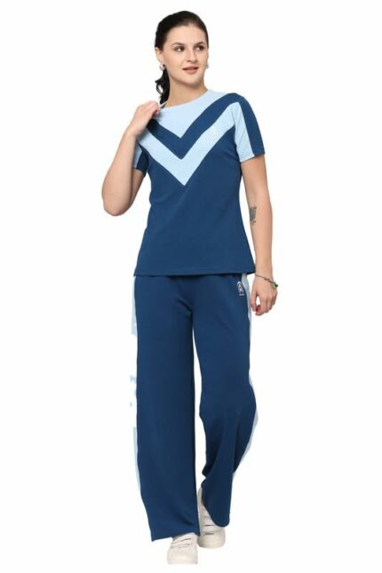 ZICADA? Women's Workout tshirt & Pant | yoga wear | Workout Set | Co-ord Set For Girls & Womens Outfits Round neck Crop Basic Top Cropped Wide Leg pants Set Jumpsuits Tshirt Pant Co-ords Set