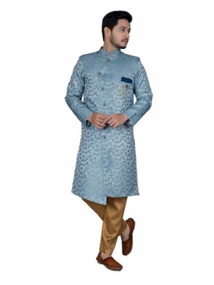 XEPON Mens Ethnic Wear SKY Color Traditional Indo Western With Churidar Pajama Set