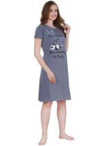 XOYA Printed Knee Length Nighty for Women/Cotton Nighty - Black - Image 2