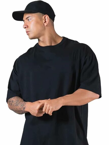 Veirdo? Oversized Baggy Fit Drop Shoulder Half Sleeves Round Neck Solid Pure 100% Cotton T-Shirt for Men (Available in White, Black, Mustard, Maroon, Green, Lilac, Navy, Red Color)