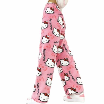 SANNIDHI? Anime Pajamas Pants Women's Girls Cartoon Cat All Character Kawaii Print Flannel Lounge Sleep Bottoms Christmas Pajama Pants