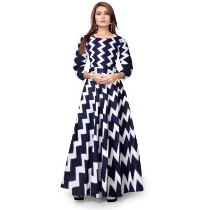 Silver Organisation Women's Full Sleeves Fit and Flare Rayon Printed Long Gown (Free Size Upto XXL)