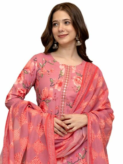 Vaamsi Women's Rayon Blend Floral Straight Printed Kurta Pant With Dupatta | kurta sets for woman