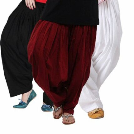Pistaa's Combo of 3 Womens Solid Cotton Mix Best Indian Ethnic Comfortable Readymade Punjabi Semi Loose Patiala Salwar