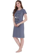 XOYA Printed Knee Length Nighty for Women/Cotton Nighty - Black - Image 3