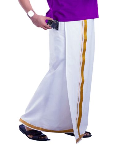 PRAKASAM COTTON -Welcro pocket dhoti for mens/Jari border welcro pocket Stitched Dhoti for Mens