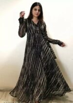 Fashion2wear Women's Georgette Long Sleeve Round Neck All Over Print Maxi Length Anarkali Stitched Gown for Girls. - Image 2