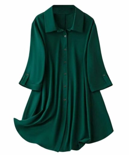 Leriya Fashion Western Dress || Rayon Solid Button Front Shirt Dress for Women || Roll Tab Sleeve & Collared Neck Flared Dress || Office || Summer Short Dresses for Women.
