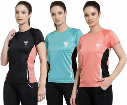 TADEX Women's Slim Fit Dry-Fit Round Neck Sports T-Shirts | Lightweight, Stretchable & Quick-Dry Activewear | Moisture-Wicking Workout Tee for Gym, Running & Yoga | Pack of 3