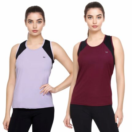 White Moon Gym Sleeveless T Shirt for Women, Sports Tank Tops for Women, Yoga Tank, Gym Vest for Women, Gym Workout Wear Women, Combo Polyester Tops for Women (Pack of 2)