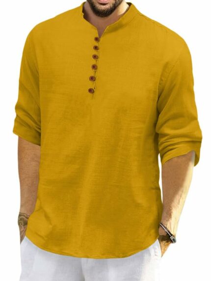 ROYALSCOUT Men's Cotton Polyester Blend Solid Regular Fit Full Sleeve Short Kurta