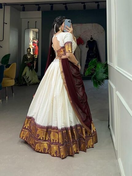ZITON Women's Indian Traditional Kanjivaram Silk Pure Weaving Lehenga Choli Along With Dupatta And Blouse Piece, Half Saree (Unstitched)