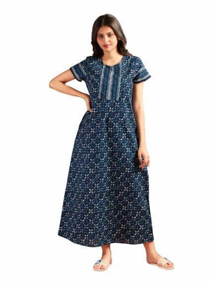 NIHSAMAH Cotton Nighty for Women ? Printed Stylish Night Gown, Comfortable Sleepwear Long Nightwear, Maxi