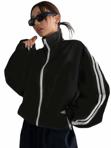 MAYKR Women's Windcheater Jacket - Lightweight Polyester Zipper Closure | Full Sleeve Jacket For Winter Season| Stylish & Weather-Resistant - N_W-4101_BLACK13