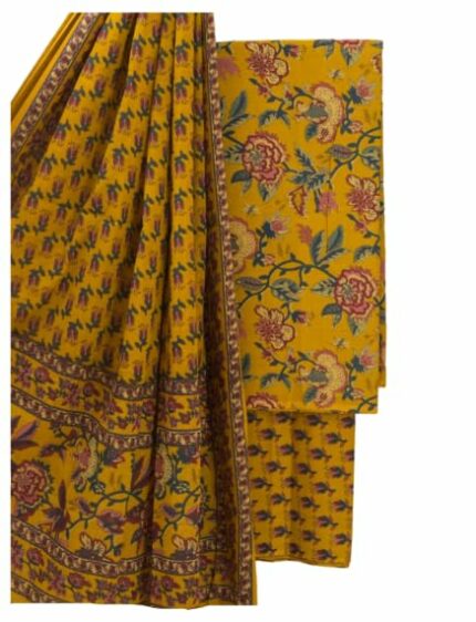 RIGDOM Jaipuri Block Print Unstitched Dress Material for Women with Dupatta