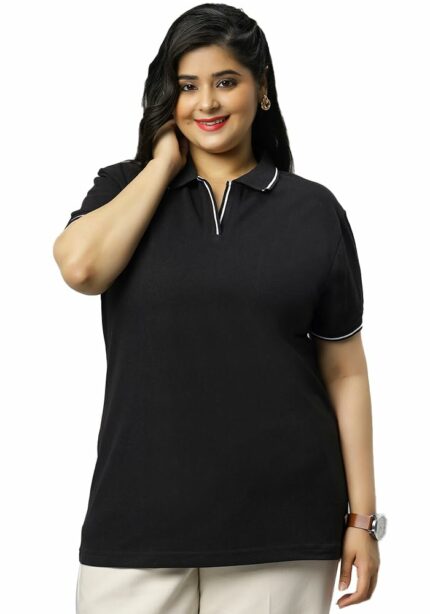 Wear Your Opinion Women's Plus Size Tipped Collar Neck Polo Tshirt