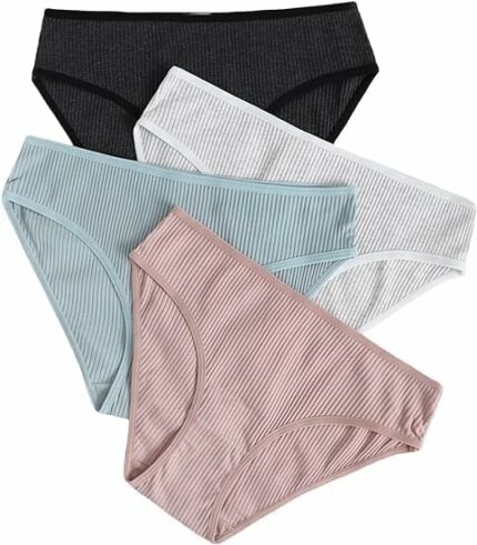 LOURYN KOULYN? Women's 2, OR 4 Piece Solid Panty Set Ribbed Knit Breathable Underwear Panties