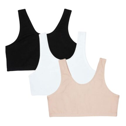 Mysha Sports Bra for Women & Girls, Cotton Non-Padded Full Coverage Beginners Non-Wired T-Shirt Gym Workout Bra with Regular Broad Strap, Activewear Training Bra for Teenager Kids (Pack of 3)