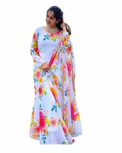 SOLVIRA Anarkali Printed Long Gown Dupatta Set (NO Pent)