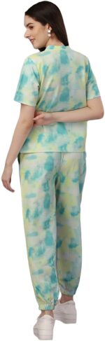 ELLITI Women's Night Suit Set for Women, Lounge Wear, Printed Top and Pyjama Set for Women Nightwear/Loungewear/Night Dress for Women Knitted Tie & Dye Printed Crop T-Shirt -Pyjama - Image 2