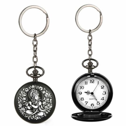 Tiny Tim Vintage Gandhi Style Pocket Watch with God Theme Engraved Royal Black & Vintage Bronze Analog for Men - Stylish & Durable Women & Kids Includes Key Ring for car or Bike Keys Ideal Gift