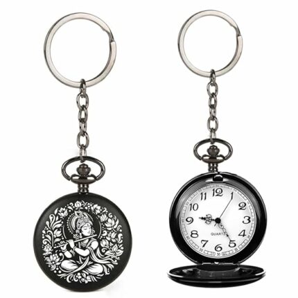 Tiny Tim Vintage Gandhi Style Pocket Watch with God Theme Engraved Royal Black & Vintage Bronze Analog for Men - Stylish & Durable Women & Kids Includes Key Ring for car or Bike Keys Ideal Gift