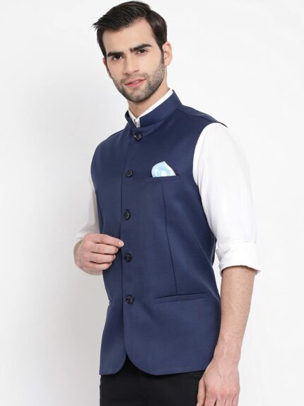 VASTRAMAY Men's Cotton Silk Nehru Jacket ? Elegant Festive Wear with Mandarin Collar, Perfect for Eid, Weddings & Celebrations