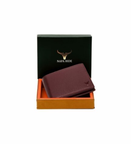 NAPA HIDE Maroon Leather Wallet for Men - Stylish & Durable I Handcrafted I 4 Credit/Debit Card Slots I 2 Currency Compartments I 1 Transparent ID Window