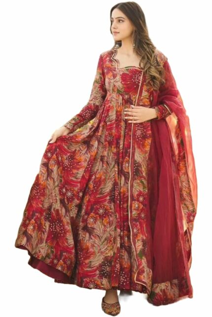 Freydis Fashion Women's Anarkali Suit, Red